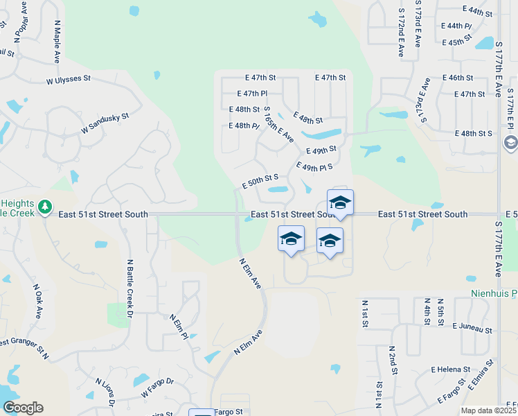 map of restaurants, bars, coffee shops, grocery stores, and more near 5026 South 164th East Avenue in Tulsa