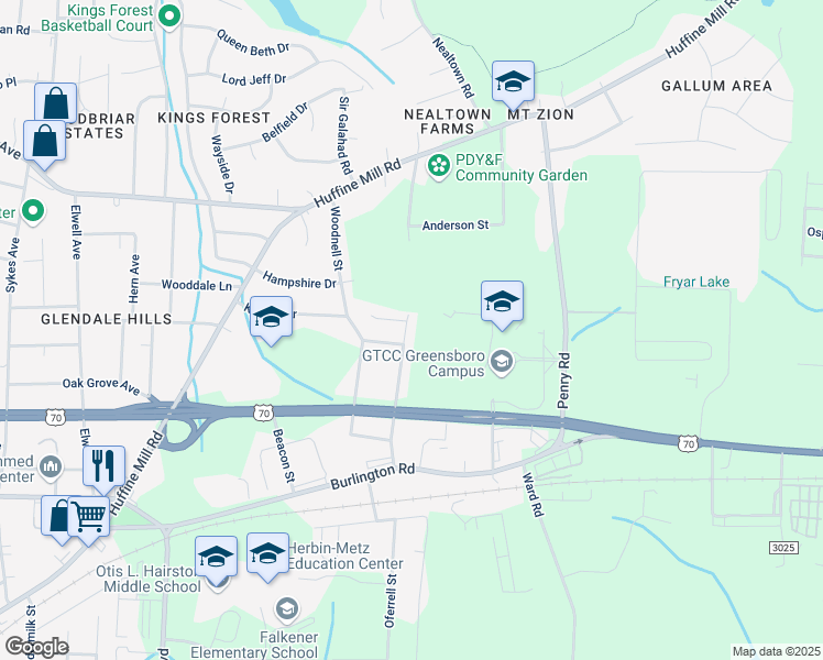 map of restaurants, bars, coffee shops, grocery stores, and more near 208 Aunt Mary Avenue in Greensboro