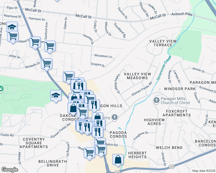 map of restaurants, bars, coffee shops, grocery stores, and more near 500 Paragon Mills Road in Nashville