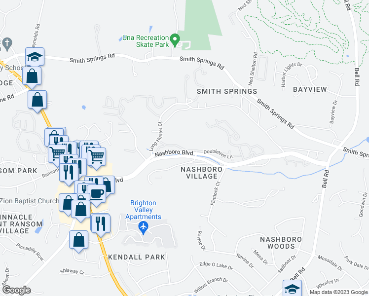 map of restaurants, bars, coffee shops, grocery stores, and more near 1400 Doubletree Lane in Nashville