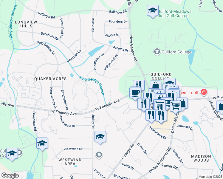 map of restaurants, bars, coffee shops, grocery stores, and more near 5930 West Friendly Avenue in Greensboro