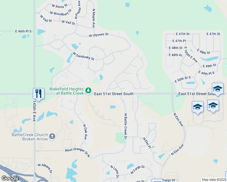 map of restaurants, bars, coffee shops, grocery stores, and more near 1505 West Plymouth Circle in Broken Arrow