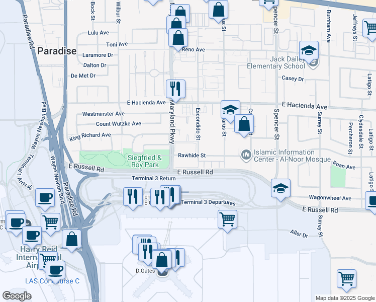 map of restaurants, bars, coffee shops, grocery stores, and more near 1308 Rawhide Street in Las Vegas