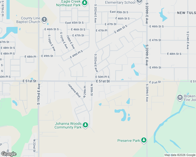 map of restaurants, bars, coffee shops, grocery stores, and more near 20214 East 50th Place South in Broken Arrow