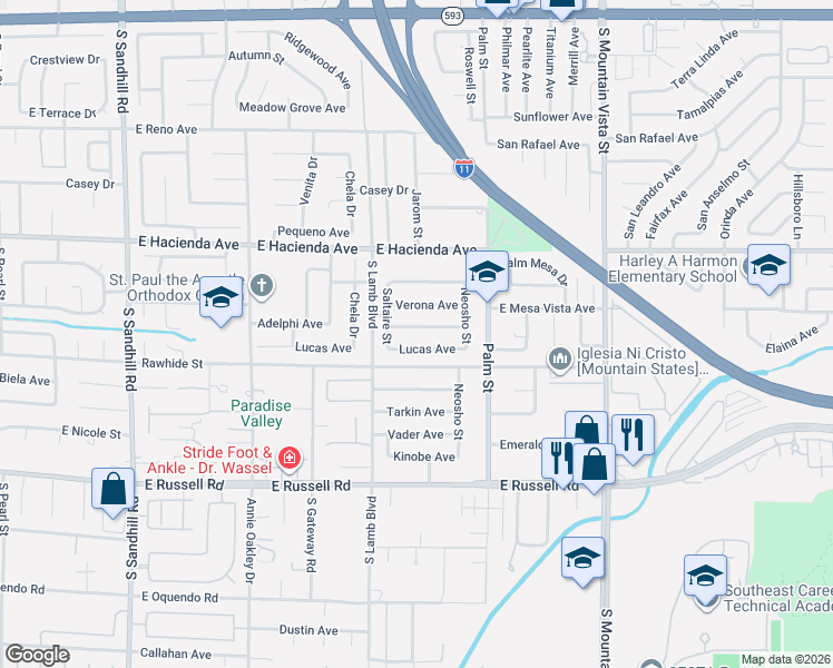 map of restaurants, bars, coffee shops, grocery stores, and more near 4338 Lucas Avenue in Las Vegas