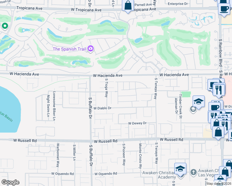 map of restaurants, bars, coffee shops, grocery stores, and more near 5426 Wesleyan Court in Las Vegas