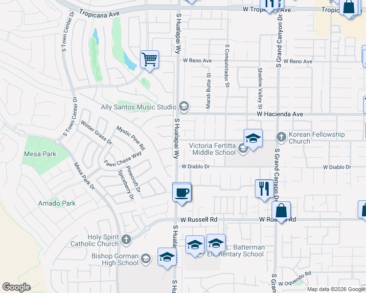 map of restaurants, bars, coffee shops, grocery stores, and more near 5445 Progresso Street in Las Vegas