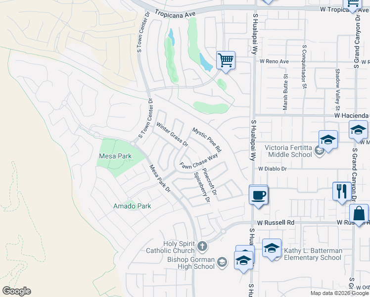 map of restaurants, bars, coffee shops, grocery stores, and more near 5431 Canopy Oak Drive in Las Vegas
