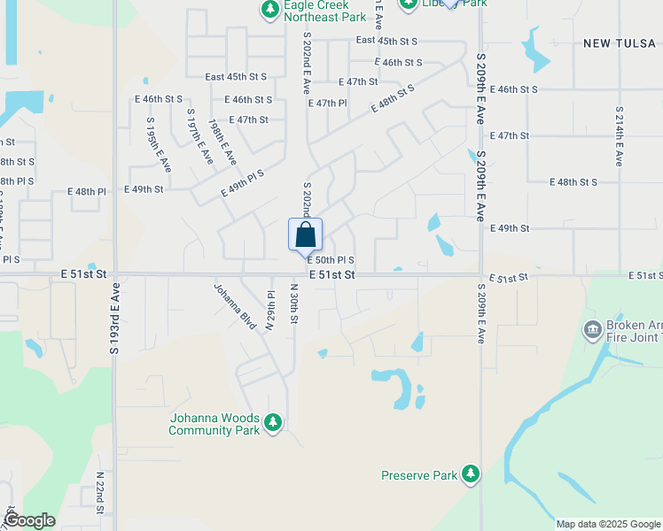 map of restaurants, bars, coffee shops, grocery stores, and more near 20204 East 51st Street in Broken Arrow