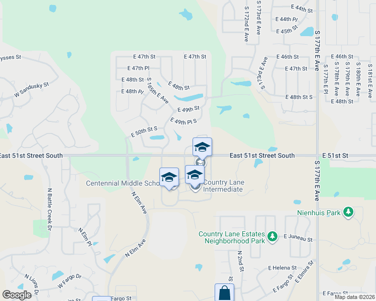 map of restaurants, bars, coffee shops, grocery stores, and more near 16702 East 50th Place in Tulsa