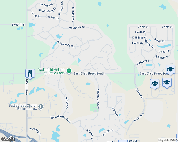map of restaurants, bars, coffee shops, grocery stores, and more near 1505 West Plymouth Circle in Broken Arrow