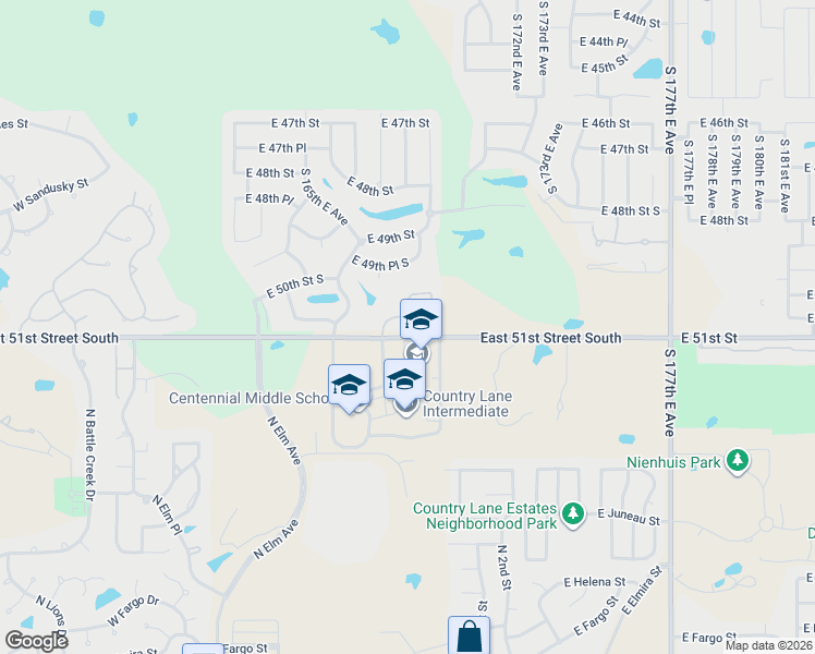 map of restaurants, bars, coffee shops, grocery stores, and more near 16702 East 50th Place in Tulsa