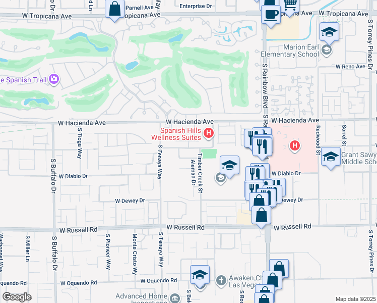 map of restaurants, bars, coffee shops, grocery stores, and more near 7237 West Mesa Vista Avenue in Las Vegas