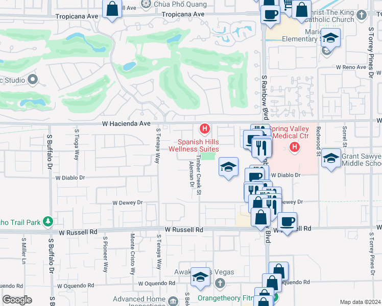 map of restaurants, bars, coffee shops, grocery stores, and more near 7217 West Mesa Vista Avenue in Las Vegas