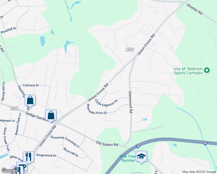 map of restaurants, bars, coffee shops, grocery stores, and more near 935 Kaye Gibbons Court in Kernersville