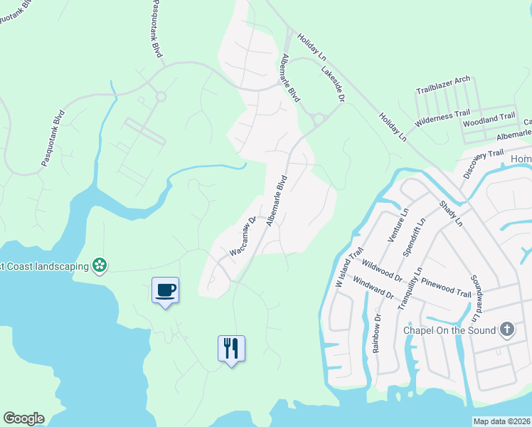 map of restaurants, bars, coffee shops, grocery stores, and more near 215-255 Albemarle Boulevard in Hertford