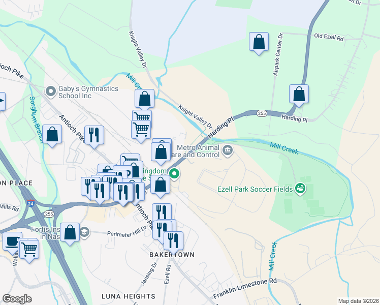 map of restaurants, bars, coffee shops, grocery stores, and more near 5115 Harding Place in Nashville