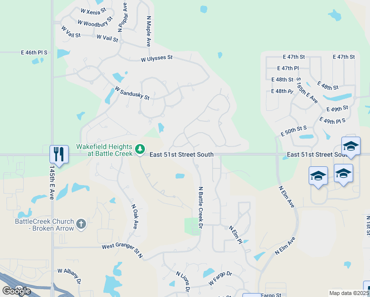 map of restaurants, bars, coffee shops, grocery stores, and more near 1505 West Plymouth Circle in Broken Arrow