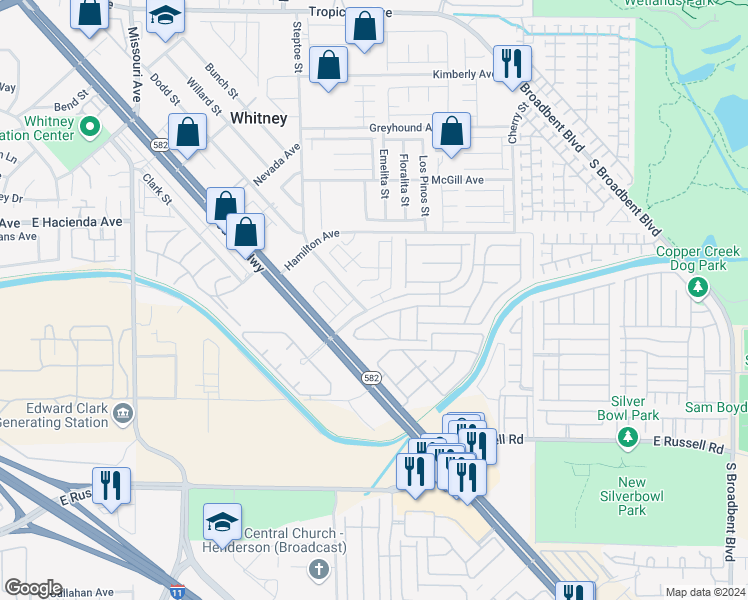 map of restaurants, bars, coffee shops, grocery stores, and more near 6243 Sunset Spring Avenue in Las Vegas