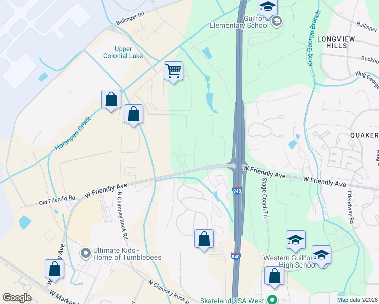 map of restaurants, bars, coffee shops, grocery stores, and more near 7010 West Friendly Avenue in Greensboro
