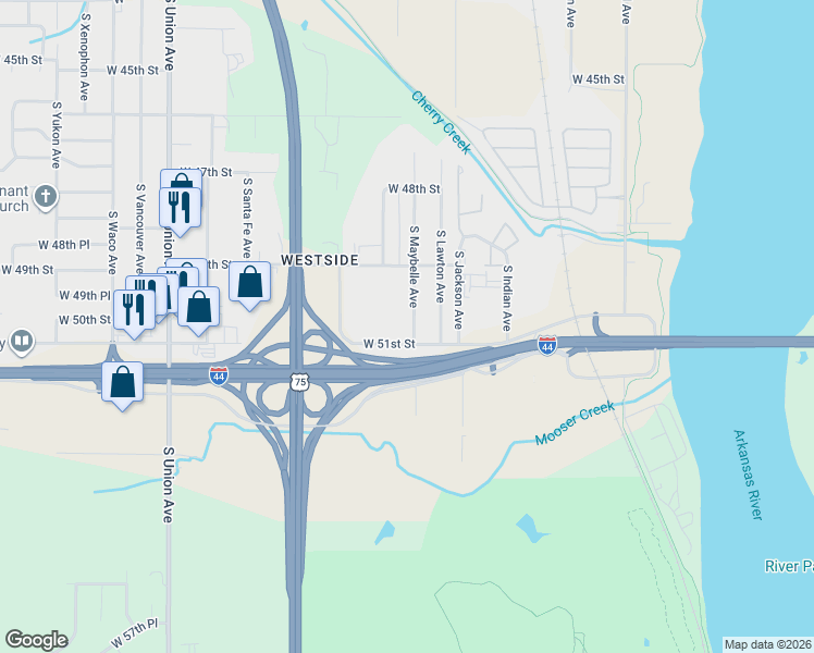 map of restaurants, bars, coffee shops, grocery stores, and more near 4967 South Maybelle Avenue in Tulsa