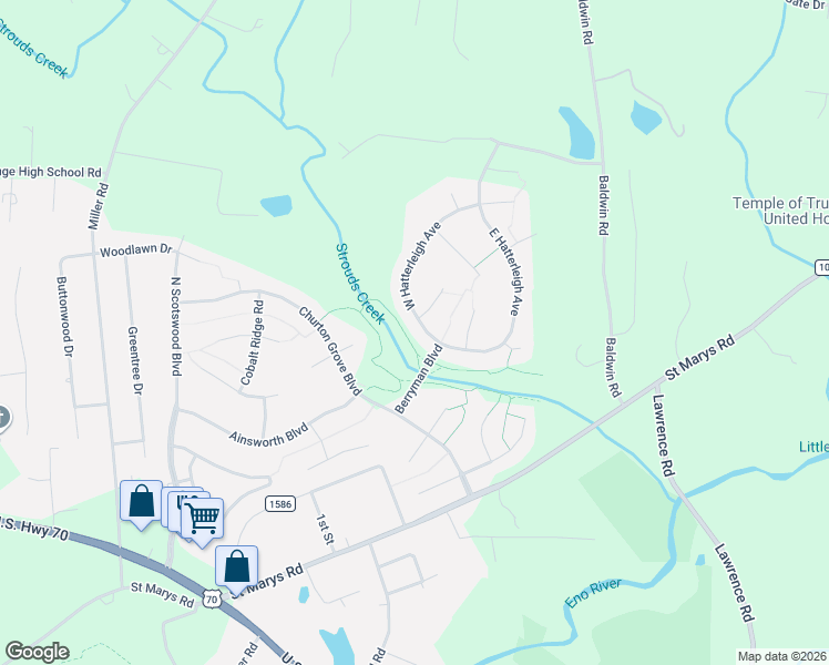 map of restaurants, bars, coffee shops, grocery stores, and more near 109 West Hatterleigh Avenue in Hillsborough