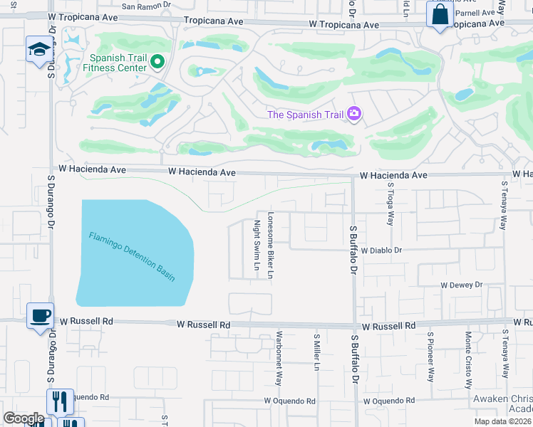 map of restaurants, bars, coffee shops, grocery stores, and more near 5422 Lonesome Biker in Las Vegas