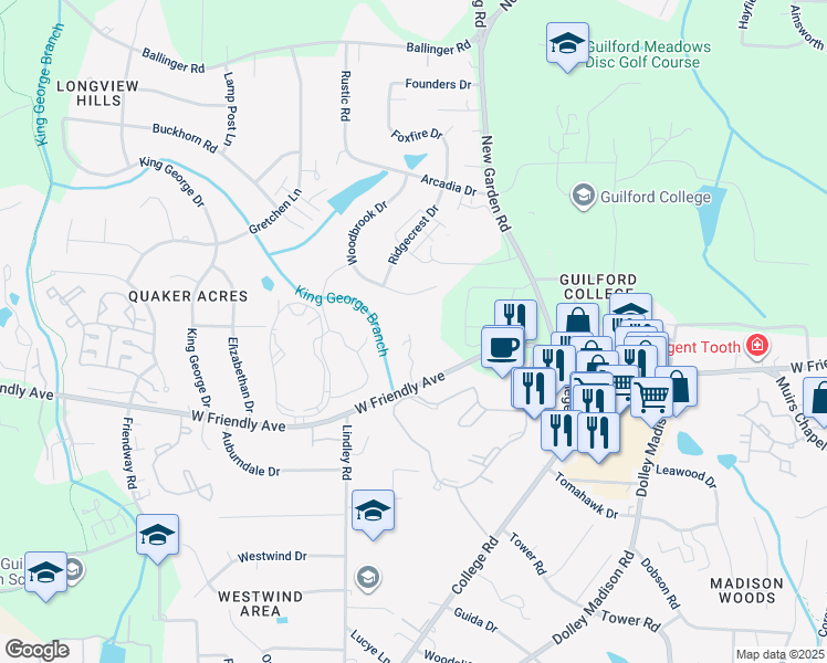 map of restaurants, bars, coffee shops, grocery stores, and more near 5930 West Friendly Avenue in Greensboro