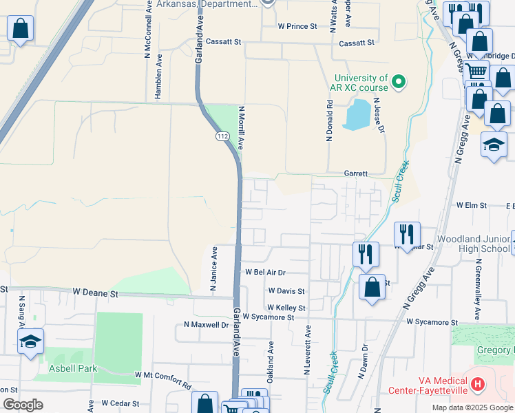 map of restaurants, bars, coffee shops, grocery stores, and more near 2070 Garland Avenue in Fayetteville