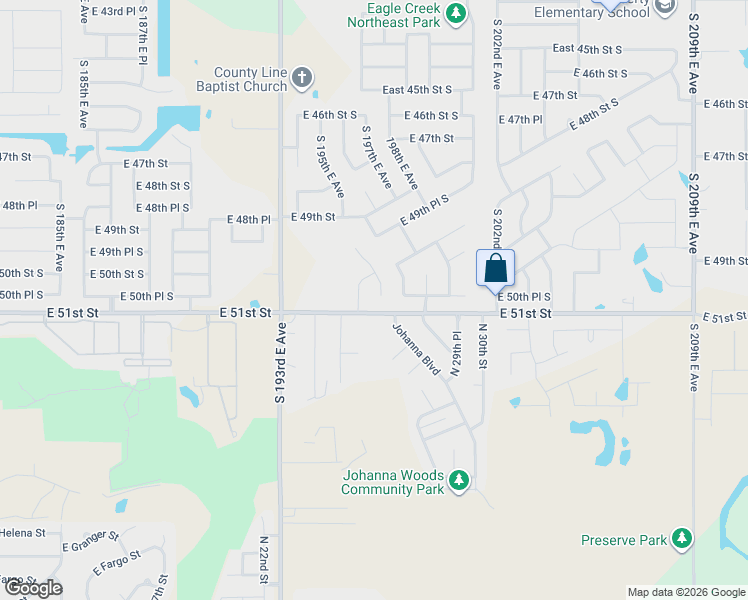 map of restaurants, bars, coffee shops, grocery stores, and more near 3728 Johanna Boulevard in Broken Arrow