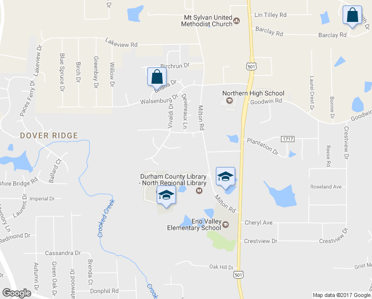 map of restaurants, bars, coffee shops, grocery stores, and more near 12 Biltmore Place in Durham