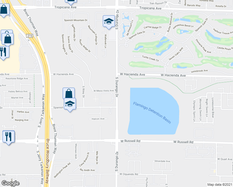 map of restaurants, bars, coffee shops, grocery stores, and more near 5455 South Durango Drive in Las Vegas