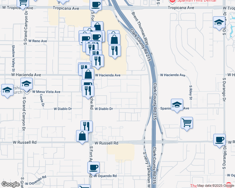 map of restaurants, bars, coffee shops, grocery stores, and more near 9265 Valley Betica Avenue in Las Vegas