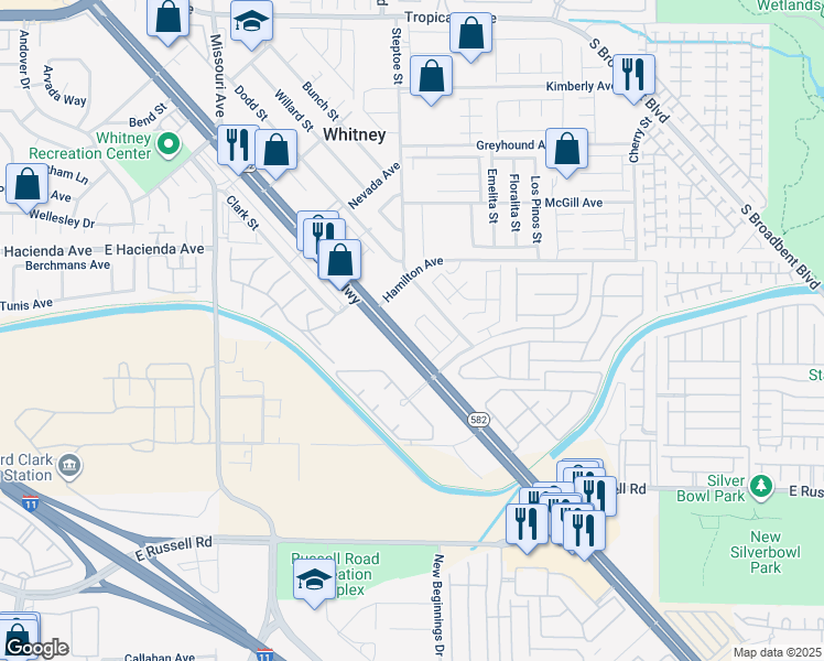map of restaurants, bars, coffee shops, grocery stores, and more near 6121 Boulder Highway in Las Vegas