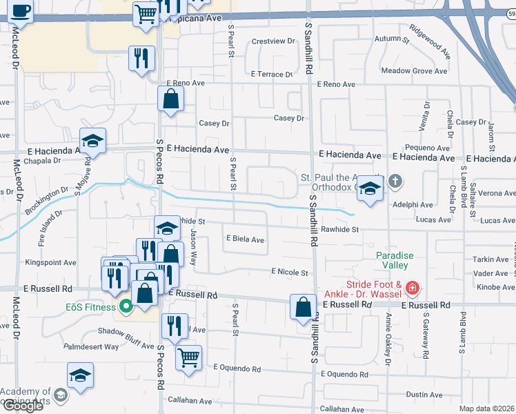 map of restaurants, bars, coffee shops, grocery stores, and more near 3655 Rawhide Court in Las Vegas