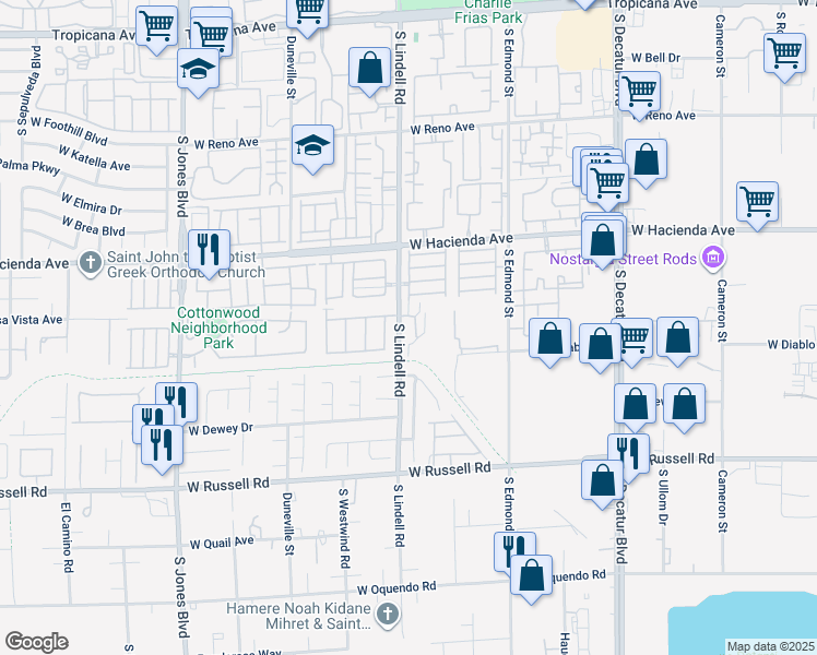 map of restaurants, bars, coffee shops, grocery stores, and more near 5477 Cactus Thorn Avenue in Las Vegas