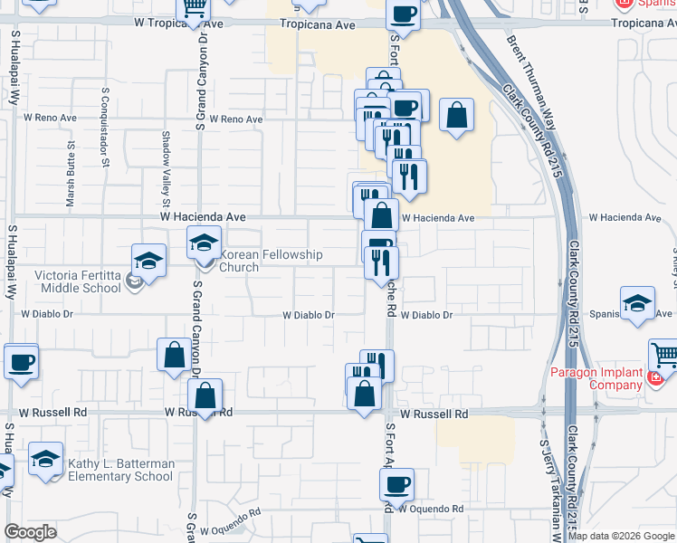 map of restaurants, bars, coffee shops, grocery stores, and more near 9533 Creedmoor Court in Las Vegas