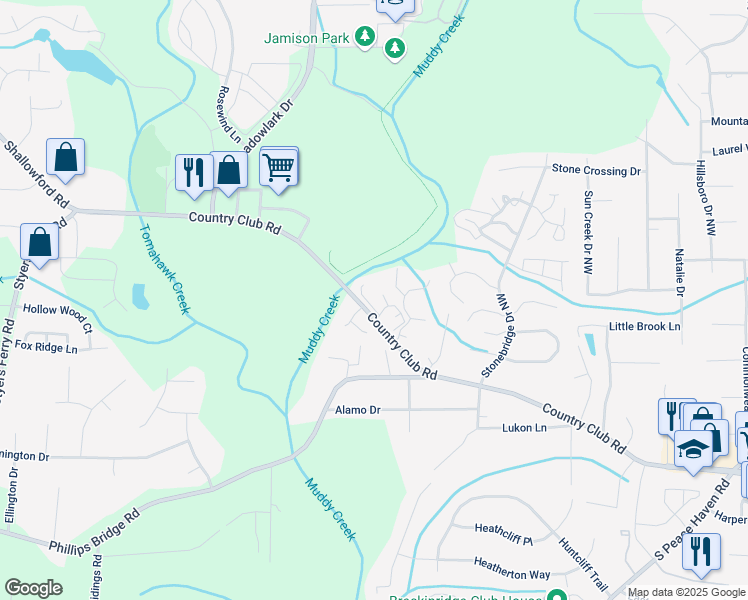 map of restaurants, bars, coffee shops, grocery stores, and more near 5365 Heathcote Drive in Winston-Salem