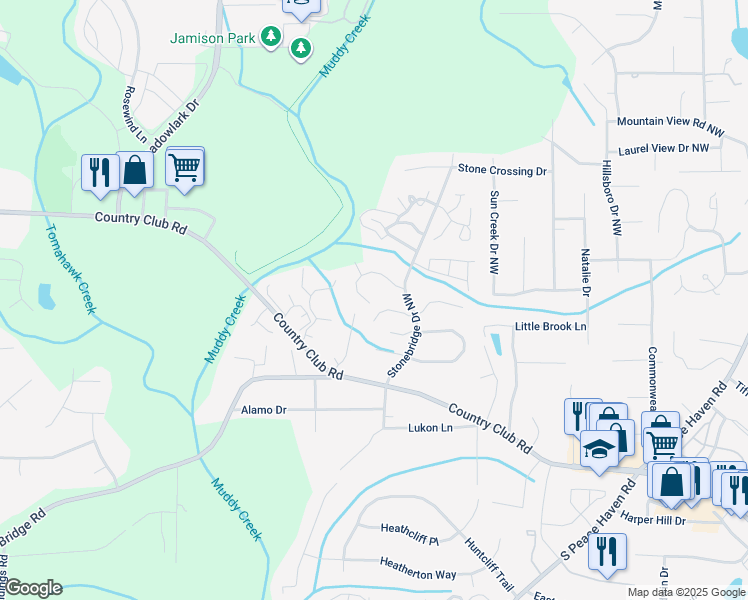 map of restaurants, bars, coffee shops, grocery stores, and more near 669 Balfour Road in Winston-Salem