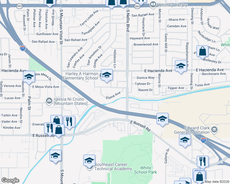 map of restaurants, bars, coffee shops, grocery stores, and more near 4924 Elaina Avenue in Las Vegas