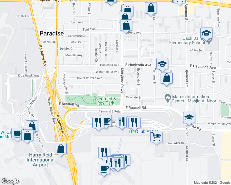 map of restaurants, bars, coffee shops, grocery stores, and more near 1155 Princess Katy Avenue in Las Vegas