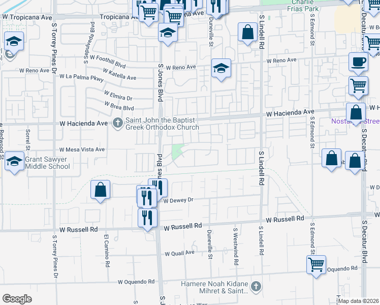 map of restaurants, bars, coffee shops, grocery stores, and more near 5921 Spring Ranch Parkway in Las Vegas