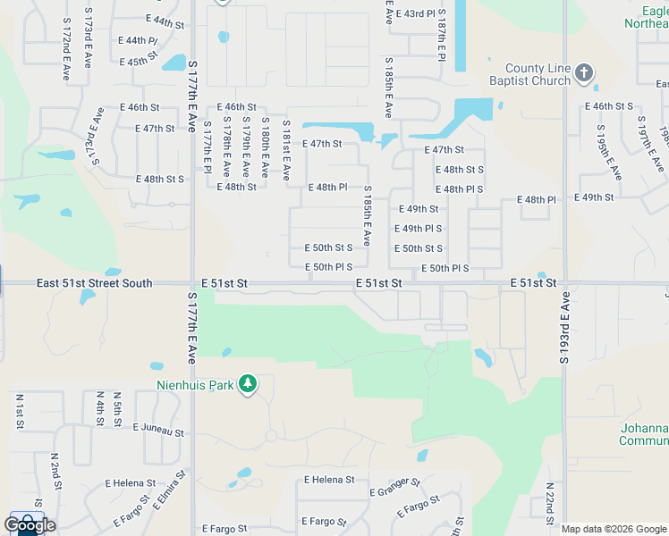 map of restaurants, bars, coffee shops, grocery stores, and more near 18234 East 50th Place South in Tulsa