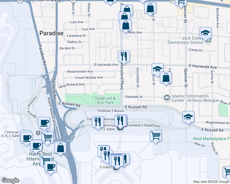 map of restaurants, bars, coffee shops, grocery stores, and more near 1125 Princess Katy Avenue in Las Vegas
