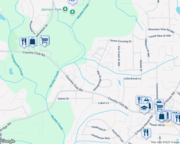 map of restaurants, bars, coffee shops, grocery stores, and more near 669 Balfour Road in Winston-Salem