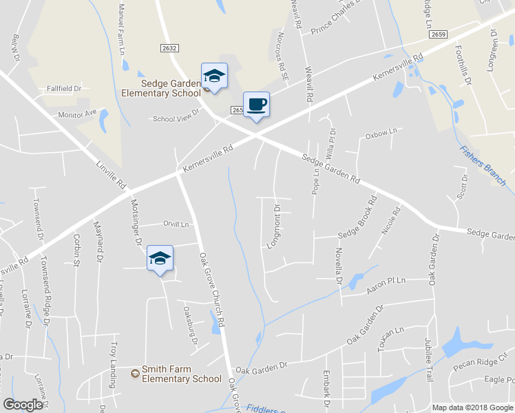 map of restaurants, bars, coffee shops, grocery stores, and more near 1914 Longburn Drive in Kernersville