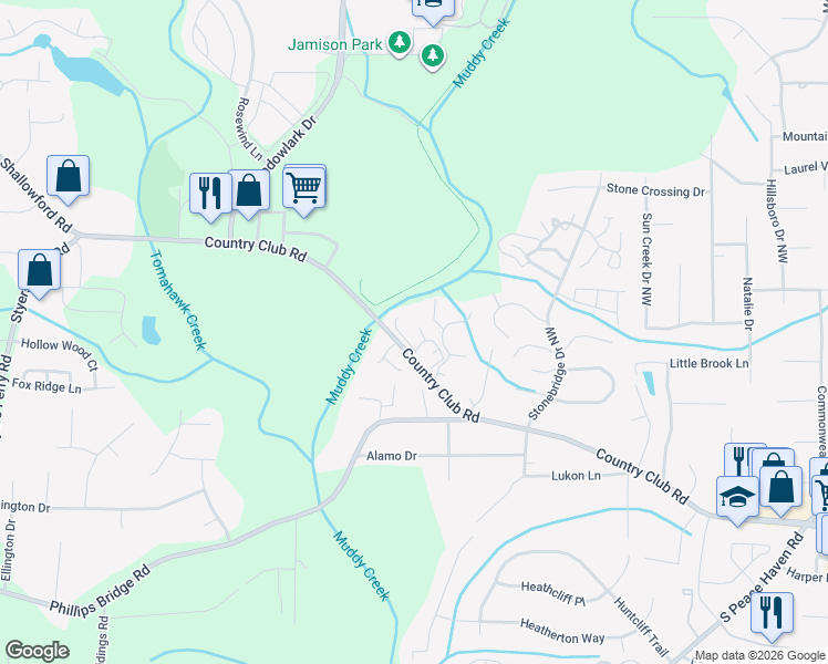 map of restaurants, bars, coffee shops, grocery stores, and more near 198 Kinloch Court in Winston-Salem
