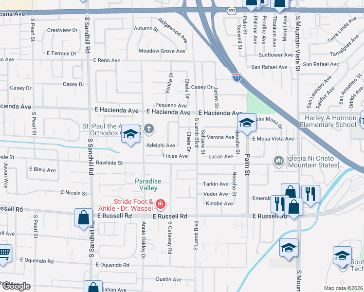 map of restaurants, bars, coffee shops, grocery stores, and more near 4194 Lucas Avenue in Las Vegas