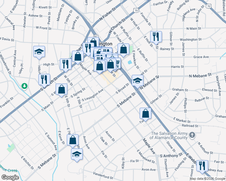 map of restaurants, bars, coffee shops, grocery stores, and more near 342 Maple Avenue in Burlington
