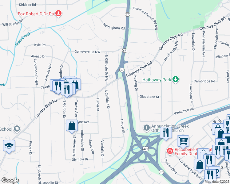 map of restaurants, bars, coffee shops, grocery stores, and more near 129 Harper Street in Winston-Salem